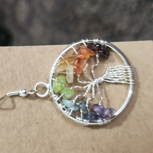 silver rainbow tree earrings (handmade) - Picture 2 of 3